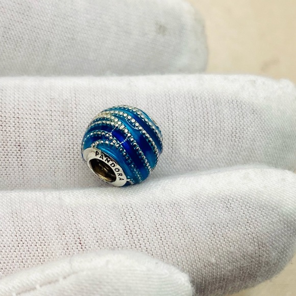 EUC Pandora 797012ENMX Sterling Silver Blue Water Swirls Charm w/ Blue Enamel - Picture 4 of 7